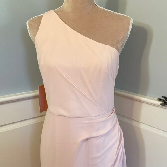 BHLDN Chloe One-Shoulder Side-Slit Georgette Bridesmaid Gown Rose NWT 10 - Picture 3 of 10
